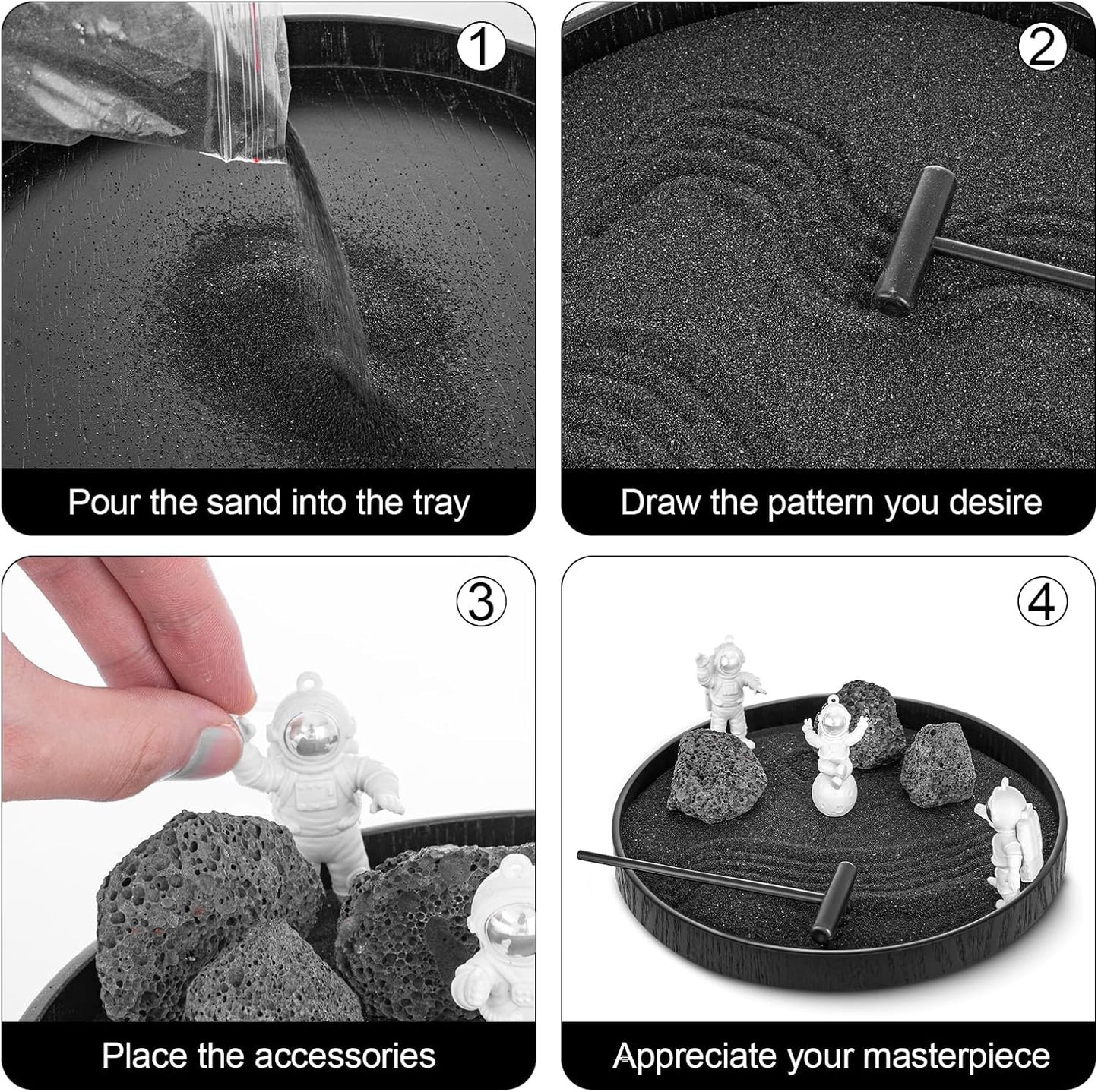 Zen Garden Kit for Desk 11''x7.5'' Room Decor with Green Sand, Panda Decorative Ornaments, Haystack, Ceramic Mountain, Stones and Rakes (Panda Bamboo)