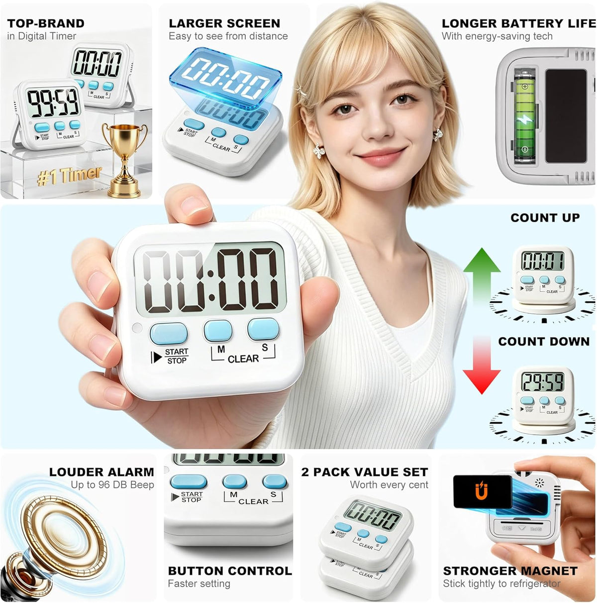 Antonki 2 Pack Digital Timer for Kids Classroom Kitchen Timers for Cooking