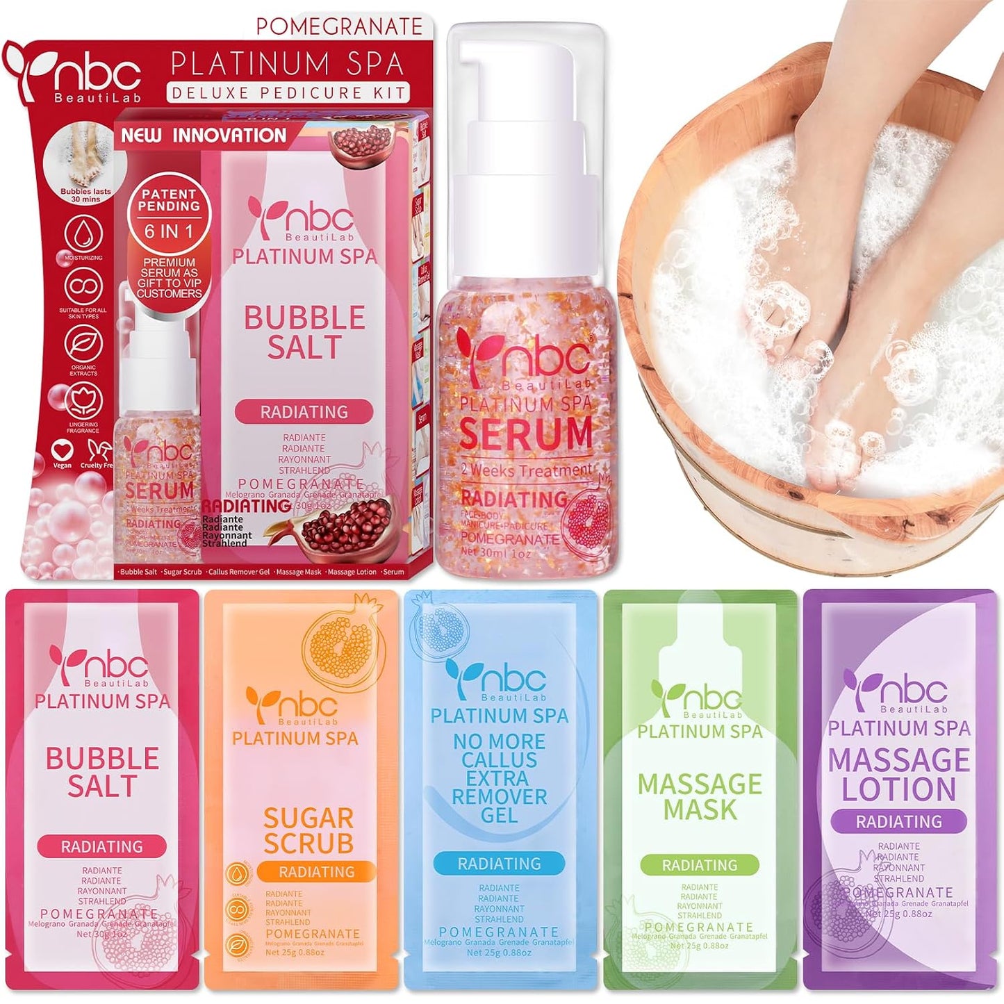 Pedicure Kit Foot Soak Set: Bubble Salt, Sugar Scrub, Massage Mask, Massage Lotion in a Box, 4 Step Foot Spa Kit for Dry Feet, Softens Calluses, Tired Feet（3 Set Lavender) - Colors A