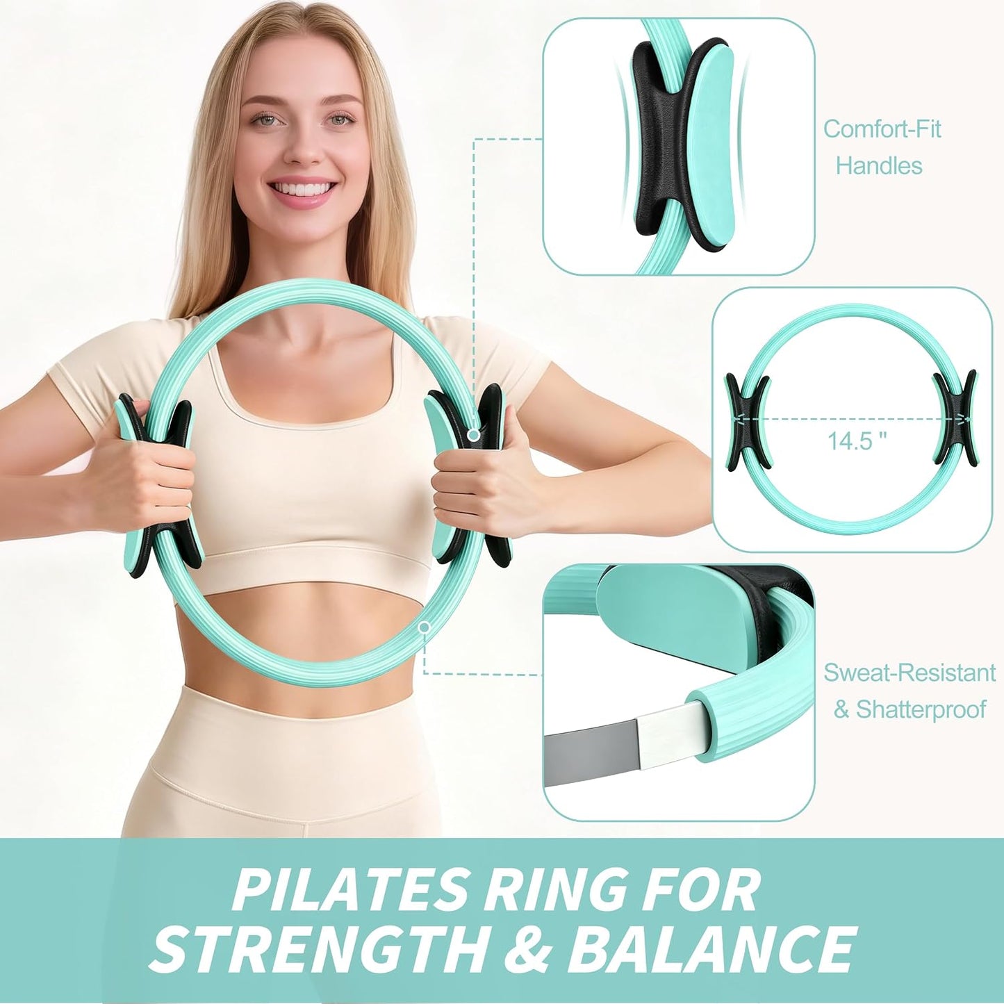 NANATI Pilates Kit, Home Pilates Workout Kit for Women, Pilates Equipment with 14.5" Pilates Ring and Ball, Resistance Bands, Ankle Weights, Sliders & Grip Socks for Home Workouts