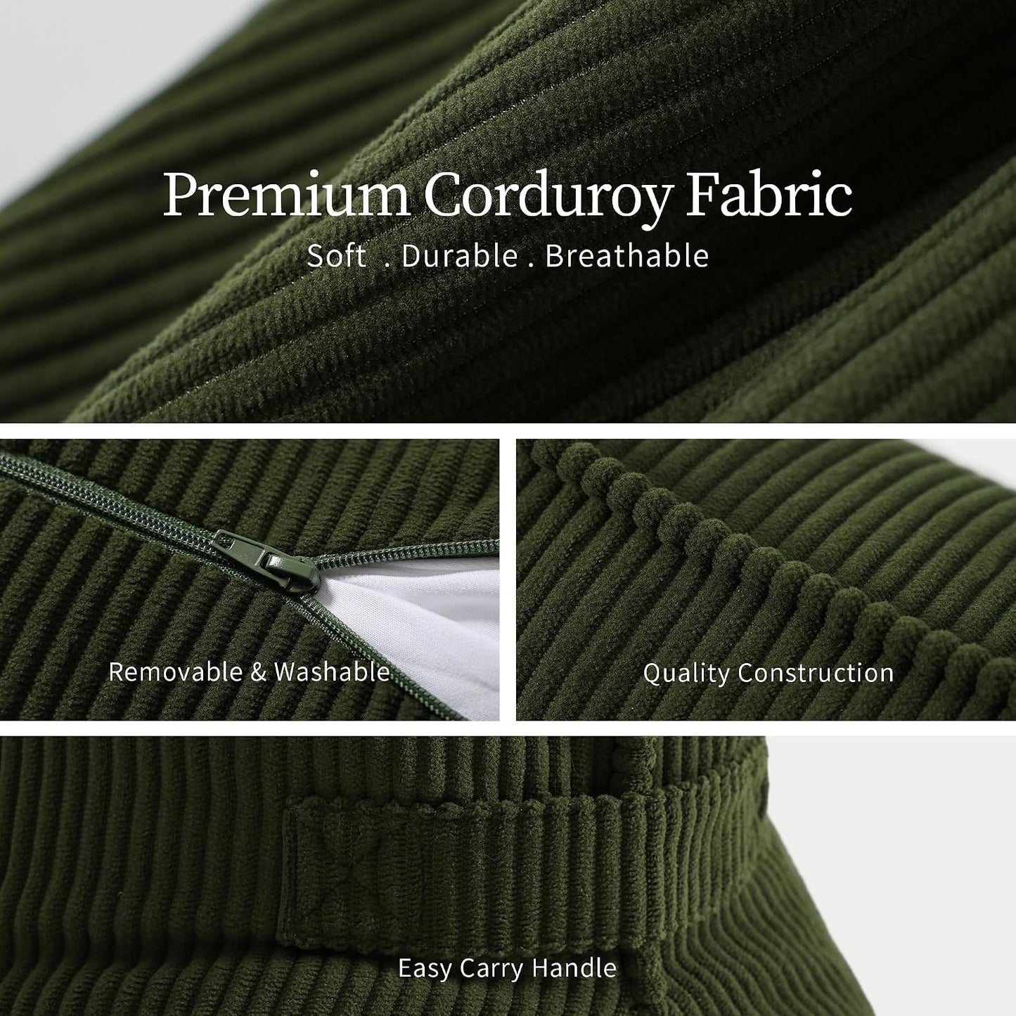 Pat. Pend. Corduroy Lumbar Support Back Pillow for Watching TV, Reading & Gaming, Ergonomic Triangle Support Cushion for Sofa, Armchair & Bed Sitting, Removable Washable Cover, Beige Gray