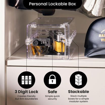 Lockabox Mini™ | Small Lock Box with Combination Lock (Half Letter Sized) | Mini Lockable Box for Small Medicines, Snacks & Mobile Phones | External Size 8.8 x 6.1 x 4.7 Inches (Crystal)
