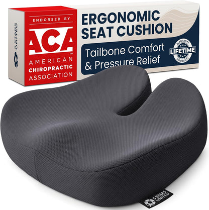 5 STARS UNITED Seat Cushion - Memory Foam Chair Cushion for Tailbone Pain Relief - Ergonomic Support for Coccyx, Sciatica & Butt - Office, Desk & Gaming Chair, Car Seat, Wheelchair, Black Suede