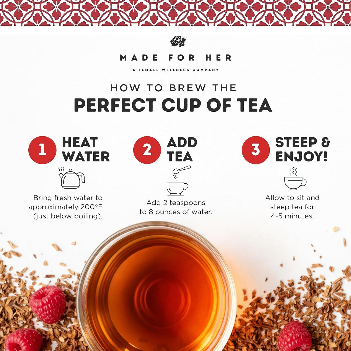 Made For Her Raspberry Leaf Tea – Cut and Sifted Loose Leaf Herbal Tea – Caffeine Free Botanical Tea for Daily Wellness & Relaxation Rituals – 4 oz