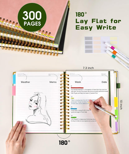 Hardcover Spiral Notebook journal with Removable Dividers Tabs, 300 Pages Leather 5 Subject Notebook College Ruled, 8"x10" Large B5 Notebooks for Work School Note taking, Lined Journal for Women,Black