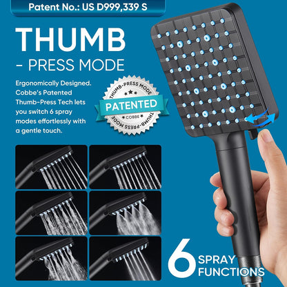 Cobbe Filtered Shower Head with Handheld, High Pressure 6 Spray Mode Showerhead with Filters, Water Softener Filters Beads for Hard Water - Remove Chlorine - Reduces Dry Itchy Skin, Chrome