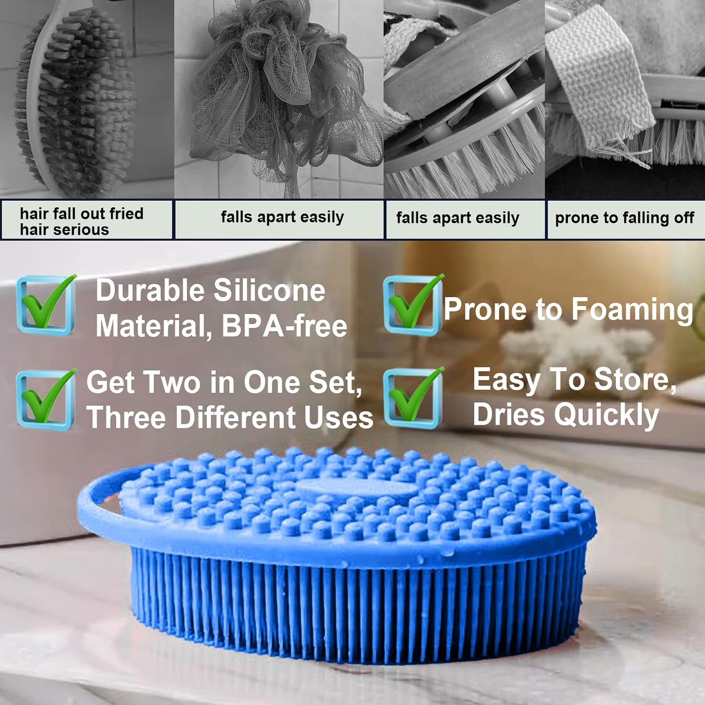 Silicone Body Scrubber – Dual-Sided Silicone Loofah for Shower, Set of 2 Soft Exfoliating Body Bath Shower Scrubber Loofah Brush Easy-to-Clean for Sensitive Kids Women Men All Kinds of Skin