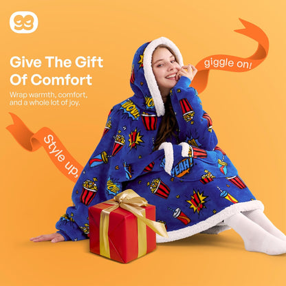 Giggling Getup Wearable Blanket Hoodie for Adults Gifts for Teen Girls Sister Women Sherpa Fleece Printed Hooded Blanket Sweatshirt Warm Cozy with Pocket & Sleeves Beige Cat