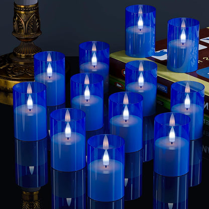 VIODAIM 12Pack Flickering Flameless LED Candles with Timer, Battery Powered - Small Pillar & Votive, Clear (2"X3")