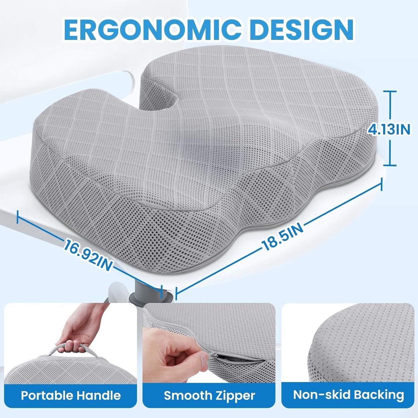 TushGuard Seat Cushion - Memory Foam Sitting Pillow for Office Chair, Car Seat, Airplane, Bleacher - Sciatica & Hip & Coccyx Pain Relief Desk Chair Cushion for Long Sitting Office Workers, Car Drivers