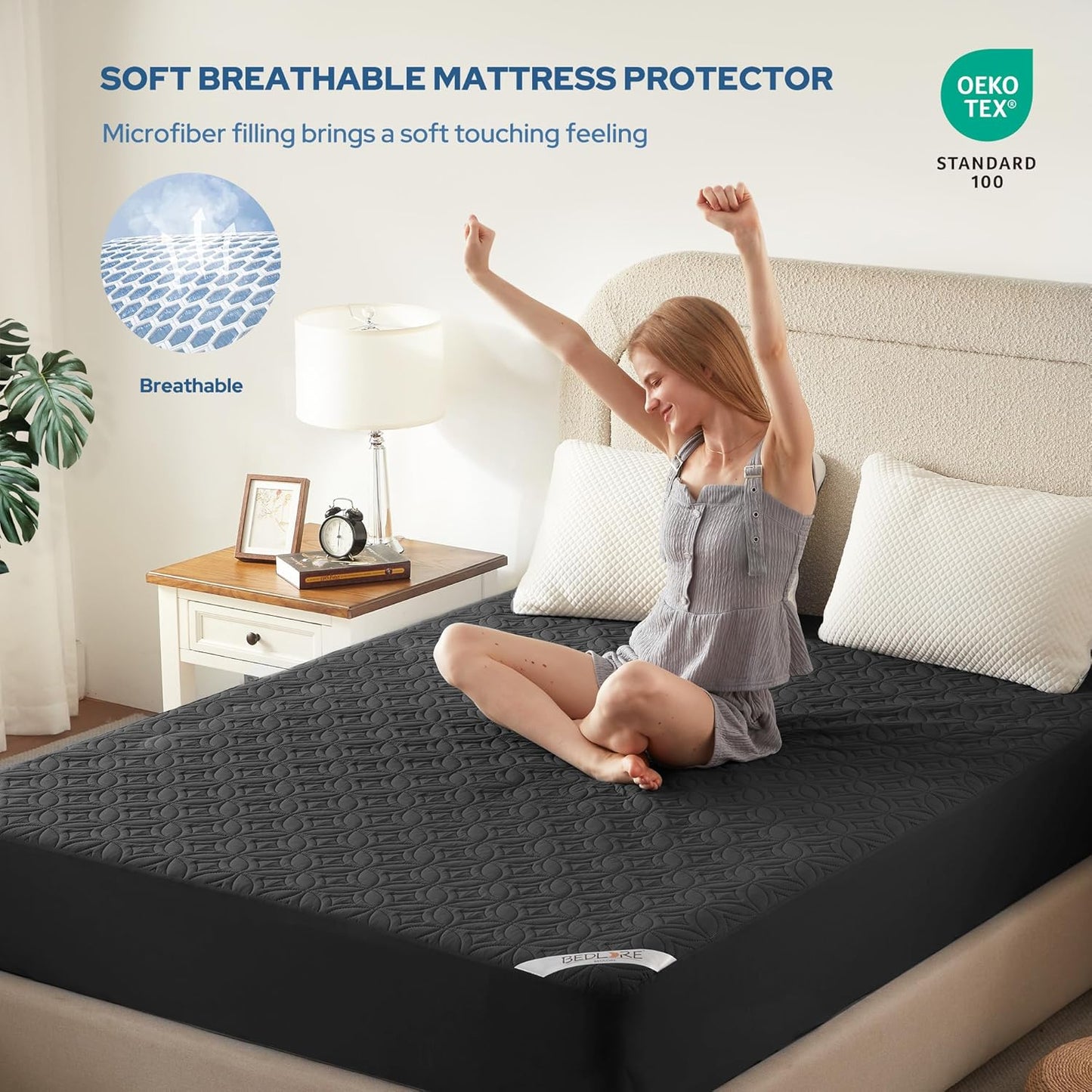 BEDLORE Waterproof Mattress Protector, King Size Mattress Pad with Deep Pocket 6"-18" Depth, Soft Noiseless Dirt-Proof Bed Mattress Cover Washable for Home, Bedroom, Hotel (Gray)