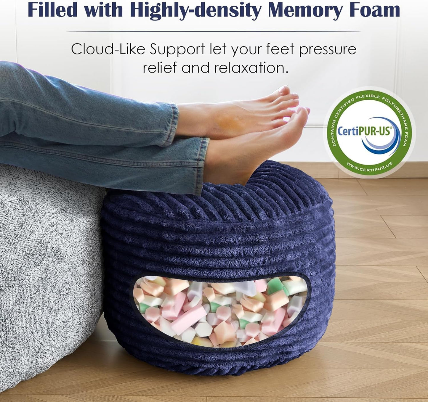 SHOUREN Stuffed Round Ottoman,Corduroy Pouf Ottoman Foot Rest with Foam Filling,Pouf Storage Ottoman Footstool for Living Room,20 X 15 Floor Poufs for Couch,Footrest Only - 20 X 15 Inches,Beige