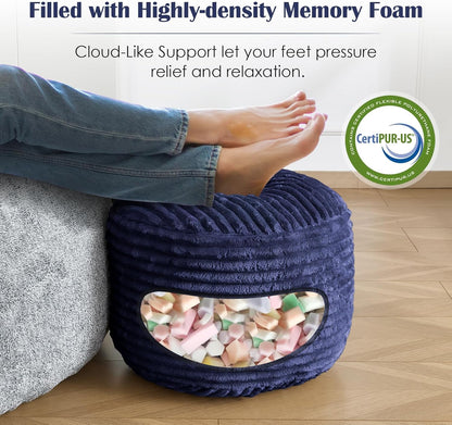 SHOUREN Stuffed Round Ottoman,Corduroy Pouf Ottoman Foot Rest with Foam Filling,Pouf Storage Ottoman Footstool for Living Room,20 X 15 Floor Poufs for Couch,Footrest Only - 20 X 15 Inches,Beige