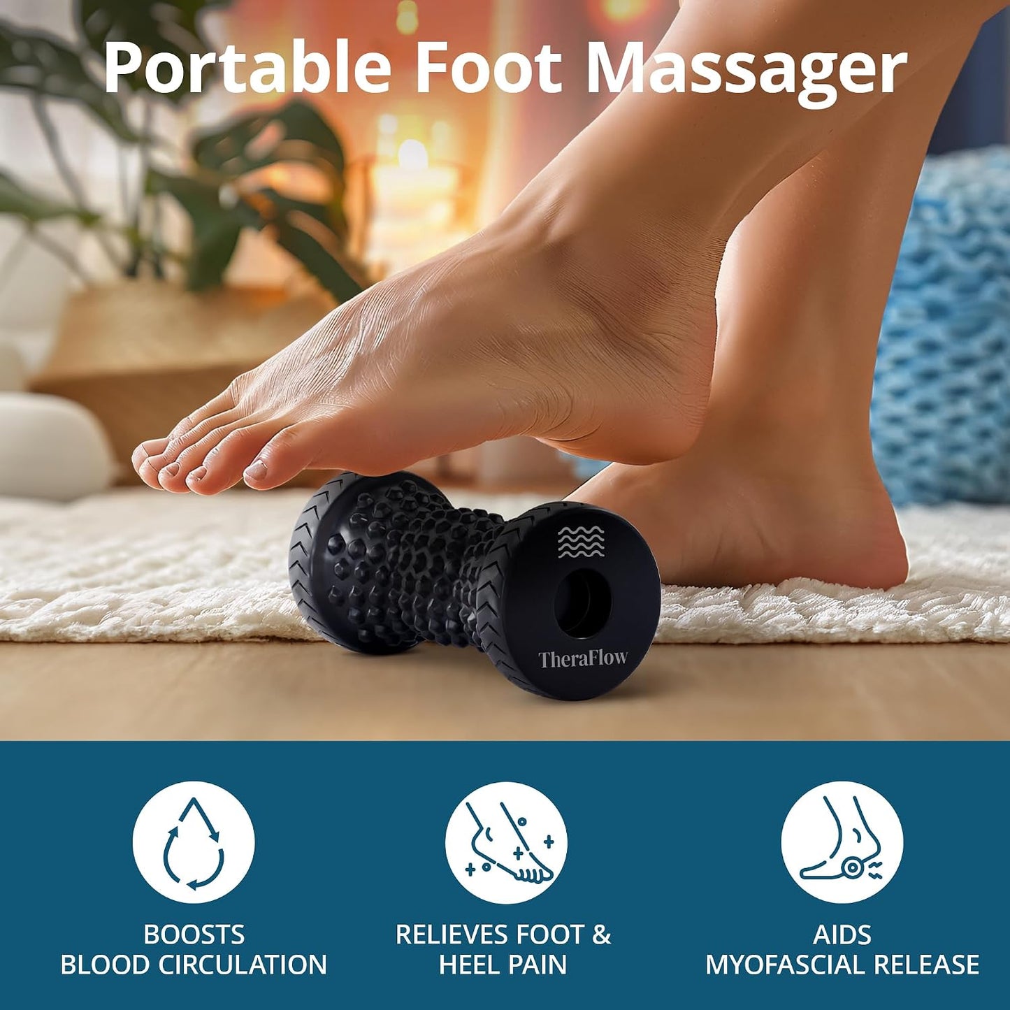 TheraFlow Foot Massager for Plantar Fasciitis Relief - Portable & Lightweight Foot Massager for Neuropathy Pain Relief for Feet, 360° Acupressure Nubs