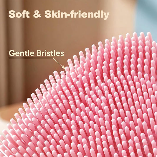 Soft Silicone Body Scrubber, Gentle Like a Hand Exfoliating Your Skin and Build Up Lather Easily, Back Large Suction Cup Easy to Store, Long-Lasting & Deep Clean (Pink)