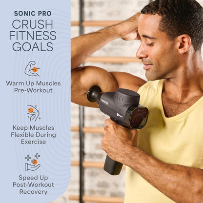 LifePro SonicPro Massage Gun Deep Tissue with Heat — Percussion Massager Gun 10 Speeds 9 Heads — Muscle Massager for Athletes Back, Legs, Arms
