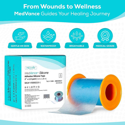 MedVance Silicone Tape Medical, Perforated Surgical Tape Sensitive Skin, Waterproof Tape for Skin, Medical Tape for Wound Care, Eyelash Tape, Gentle Skin Tape, 1" Width (1 Pack, 180 Inches)