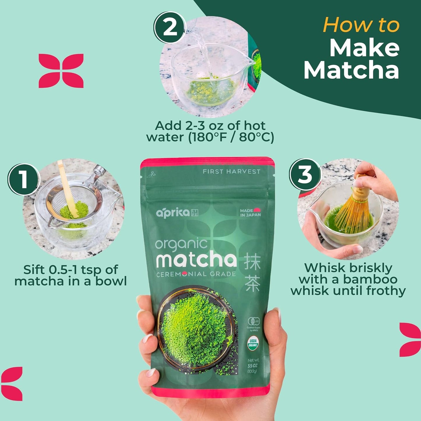 AprikaLife Matcha Latte Powder, Premium Barista Crafted Mix with Natural Vanilla Flavor - Authentically Japanese - 1st Harvest Ceremonial Grade, Sweet Matcha Powder Used by Coffee Shops 6.8 oz / 180g
