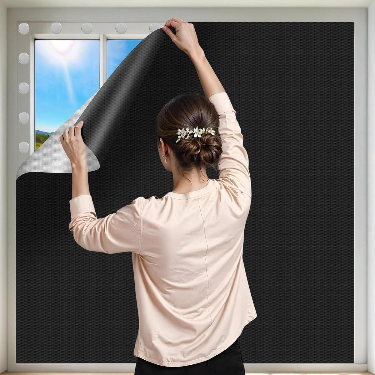 Black Out Window Cover Portable Blacout Curtains for Bedroom Guard Blinds
