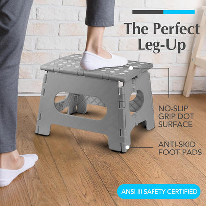 Handy Laundry Folding Step Stool - Sturdy Enough Collapsible Stool to Support Adults - Opens Easy with One Flip - Great for Kitchen, Bathroom or Bedroom (Black - 9 Inch)