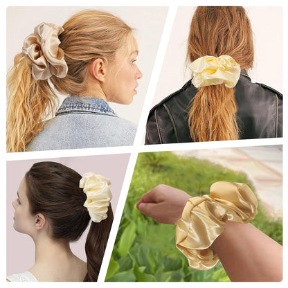 16 Pcs Scrunchies for Women - Black Satin Silk Scrunchies for Girls Hair Ties Elastics Bands Ponytail Holder Hair Accessories