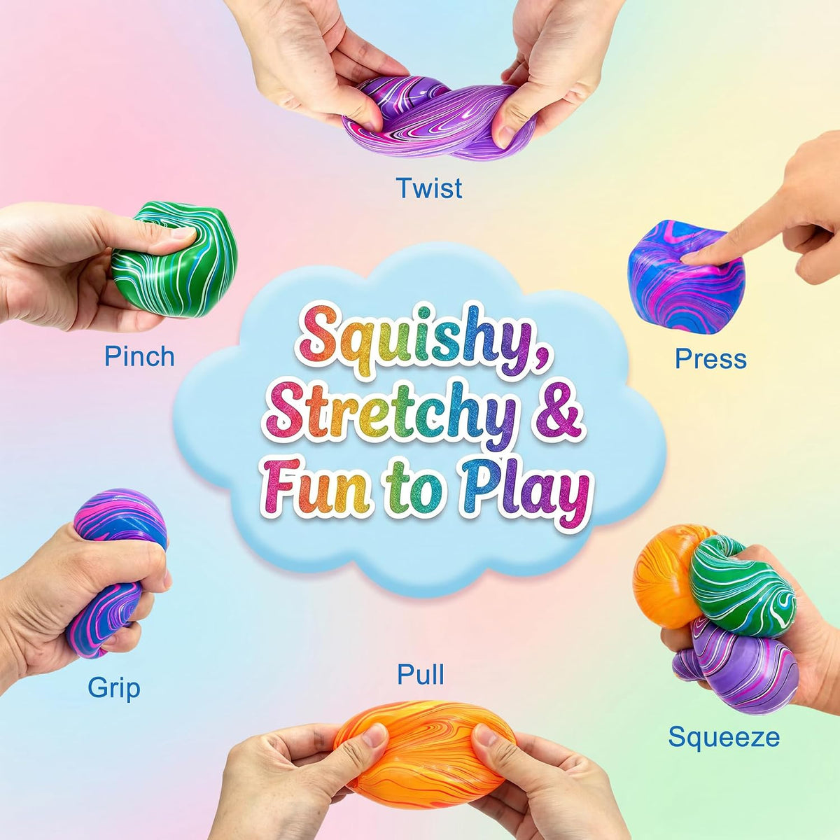 4 Pack Stress Balls Squishy Toys, 2 Inch Stress Relief Squeeze Toys