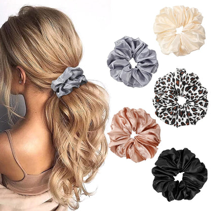 16 Pcs Scrunchies for Women - Black Satin Silk Scrunchies for Girls Hair Ties Elastics Bands Ponytail Holder Hair Accessories