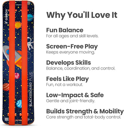 GIBBON SlackBoard - GiBoard Balance Board - Gift for Kids & Adults - 1 & 2 Line Options - Slackline Balance Trainer for Core Workouts, Standing Desk Exercise, Home Gym, Yoga & More