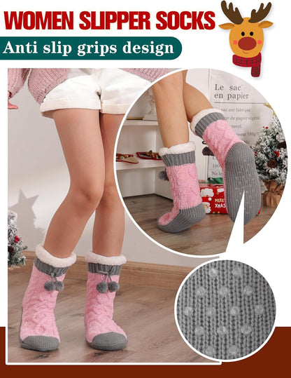 Welwoos Womens Slipper Fuzzy Grips Socks Fluffy Winter Warm Thick Thermal Cozy Plush Non Slip Cabin Soft Fleece Socks