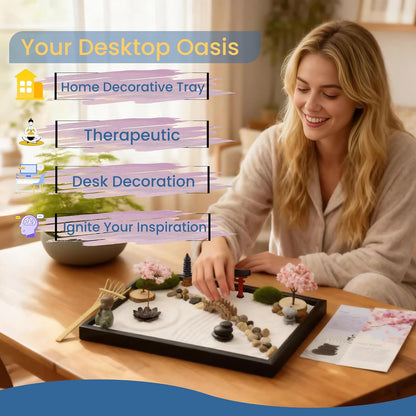 Yeemous Mini Zen Garden Kit for Desk, 12x8 Sand Tray with 16 Accessories