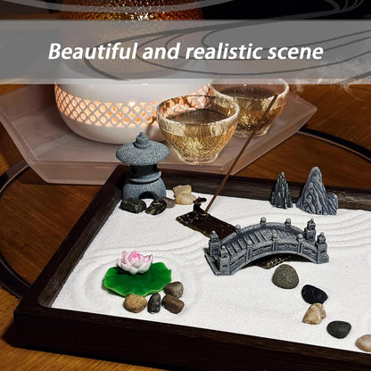SRAYW Zen Garden Kit for Desk Decor. 11x7.5'' Beautiful Japanese Mini Zen Garden Meditation Gifts Set for Home,Office Desk＆Meditation Room.6 Tools ＆ 18 Accessories. Zen Sand Tray Therapy