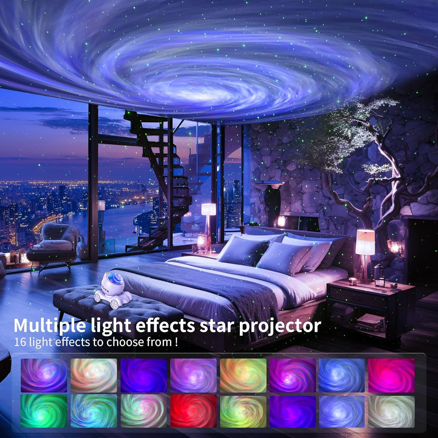 ENOKIK Galaxy Projector, Star Aurora Projector Built-in Bluetooth Speaker, Night Light for Kids Adults, White Noise Light for Home Decor/Relaxation/Party/Music/Gift (Black)