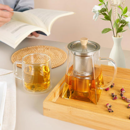 CNGLASS Glass Teapot with Infuser,31oz Clear Glass Tea Kettle with Removable Stainless Steel Strainer,Stovetop Safe Glass Teapot for Blooming and Loose Leaf Tea…