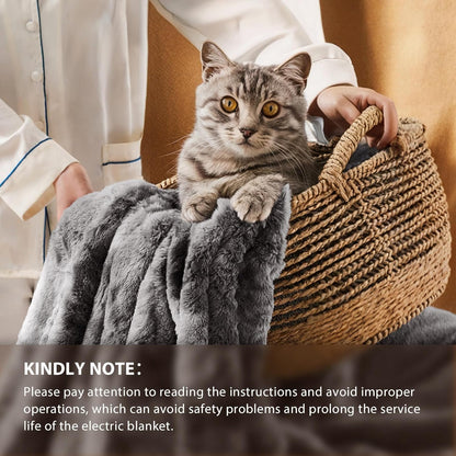 Homemate Heated Blanket Electric Throw - 50"x60" Heating Blanket Throw 1/2/4/6/8 Hours Auto-Off 10 Heat Levels Over-Heat Protection Luxury Faux Fur Sherpa ETL Certification