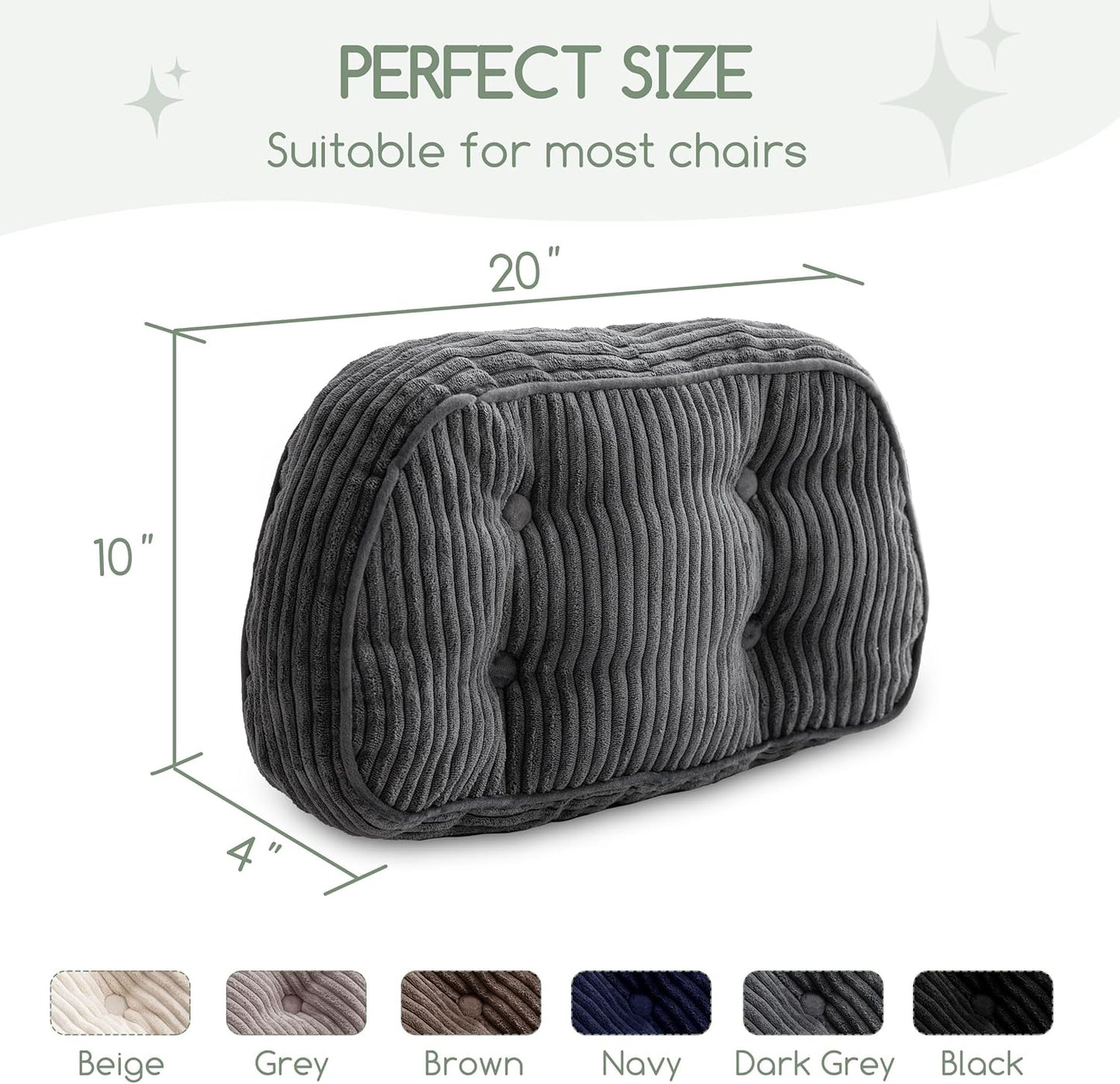 HIGOGOGO Lumbar Support Pillow for Recliner Chair/Accent Chair/Couch/Office Chair, Tufted Corduroy Back Support Cushion for Elderly, Recliner Cushions for Back Rest, Pain Relief, Reading, Brown