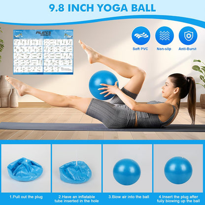 Goocrun Pilates Ring Set Exercise Equipment, with Exercise Resistance Bands Set, Pilates Ball, Sliding Disks. Portable Home Gym - with Fitness Guide Poster
