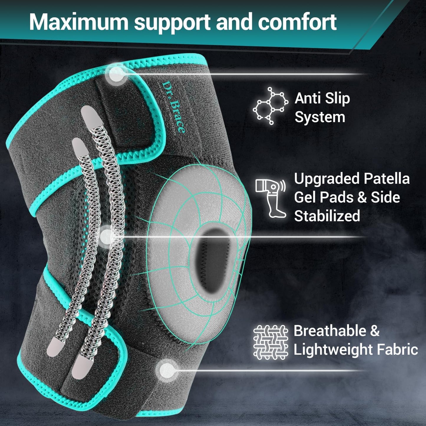 DR. BRACE ELITE Knee Brace with Side Stabilizers & Patella Gel Pads for Maximum Knee Pain Support and fast recovery for men and women-Please Check How To Size Video (Mercury, Medium)