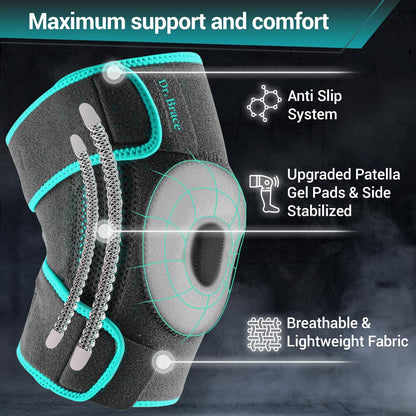 DR. BRACE ELITE Knee Brace with Side Stabilizers & Patella Gel Pads for Maximum Knee Pain Support and fast recovery for men and women-Please Check How To Size Video (Mercury, Medium)