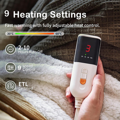 Texciting Heated Blanket Electric Blanket Throw 50''X60''-Heating Throw with 9 Heat Settings-2-10 Hours Auto Off,ETL Certified,Machine Washable (Green)