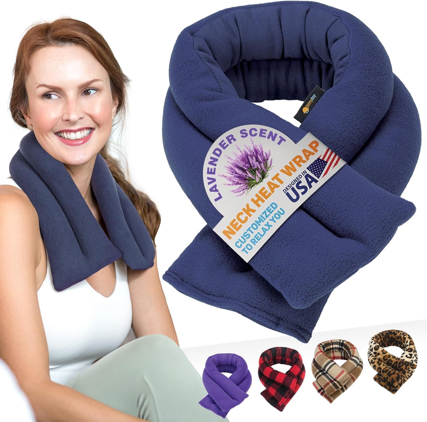 SunnyBay Microwavable Heating Pad for Neck and Shoulder, Heated Neck Wrap, Microwave Heat Pad, Weighted Beanbag Moist Hot or Cold Compress, 2.2 lbs, 26x4 Inches, Navy Blue