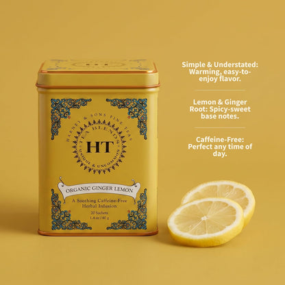 Harney & Sons HT Organic Ginger Lemon Herbal Tea, 20 Sachets in Tin