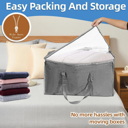 Moving Bags Extra Large - Heavy Duty Storage Totes with Wrap-Around Handles & Reinforced Zippers - Foldable Moving Box Alternative, Water-Resistant for Dorm, Closet & Under Bed Storage (Clear)