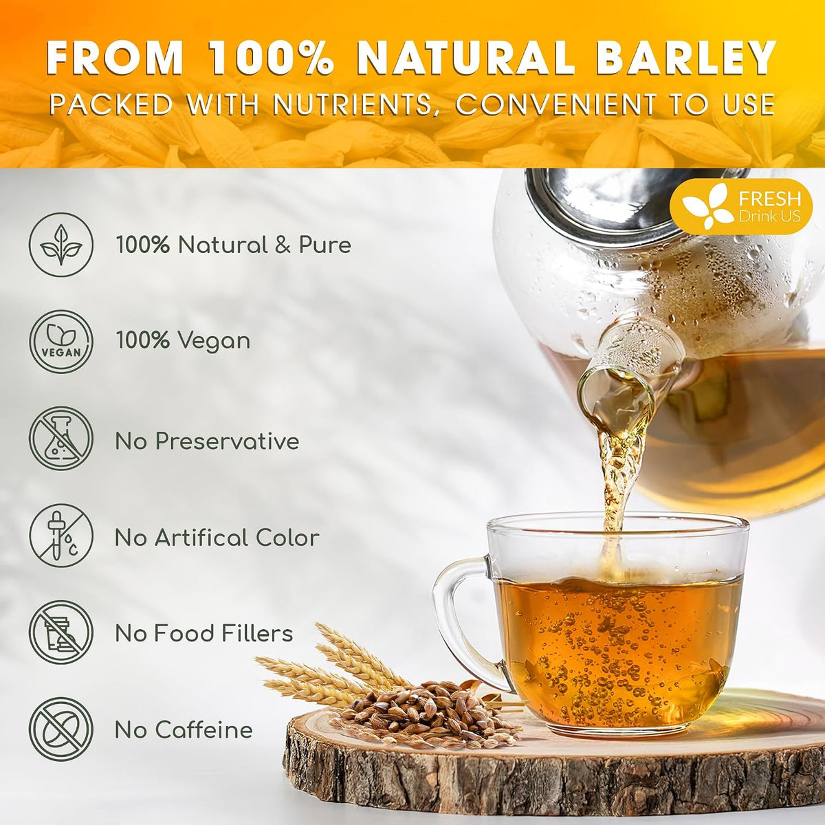 FreshDrinkUS, Premium Barley Leaf Tea, 50 Count, Pure, Caffeine Free
