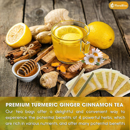 FloraBliss 50 Bags Turmeric, Ginger, and Cinnamon Tea. Added Chamomile