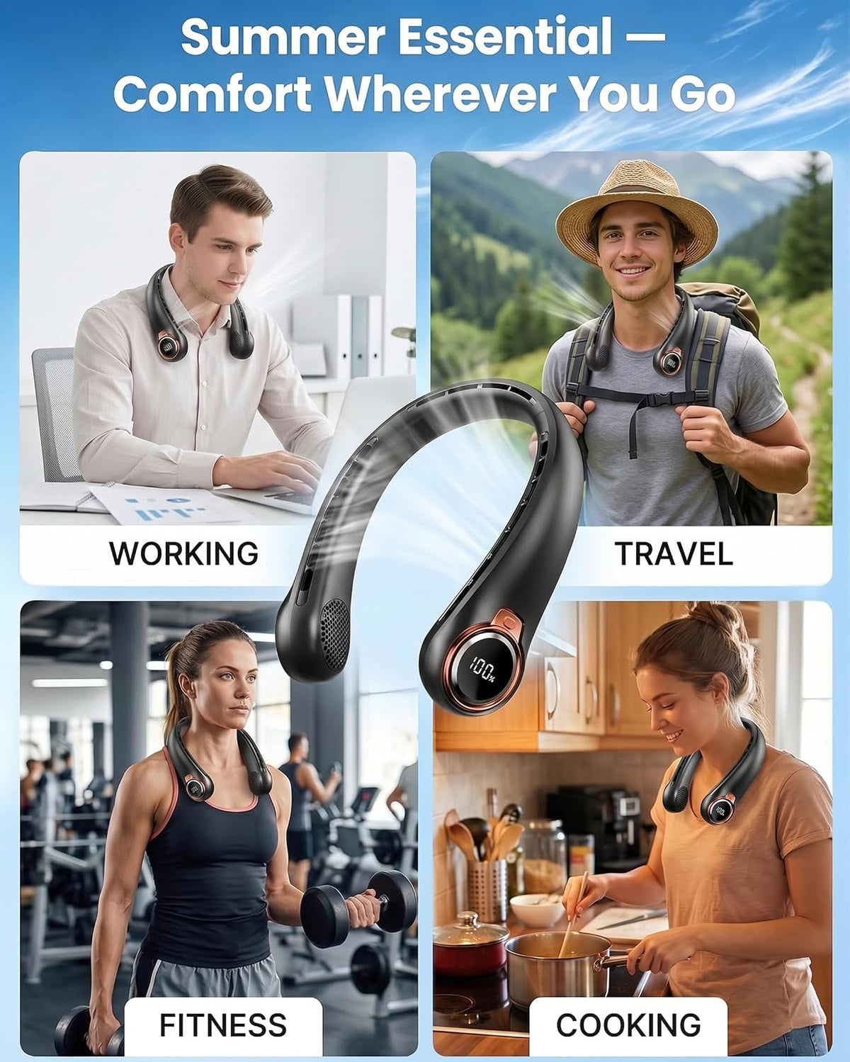 𝟐𝟎𝟐𝟔 𝐔𝐩𝐠𝐫𝐚𝐝𝐞 BNBZ Portable Neck Fan,6000mAh Rechargeable Wearable Fan with LED Display,4 Speeds,Up to 15H Runtime,Quiet 360° Airflow Hands-Free Personal Fan for Travel,Work,Gym &Outdoor Use