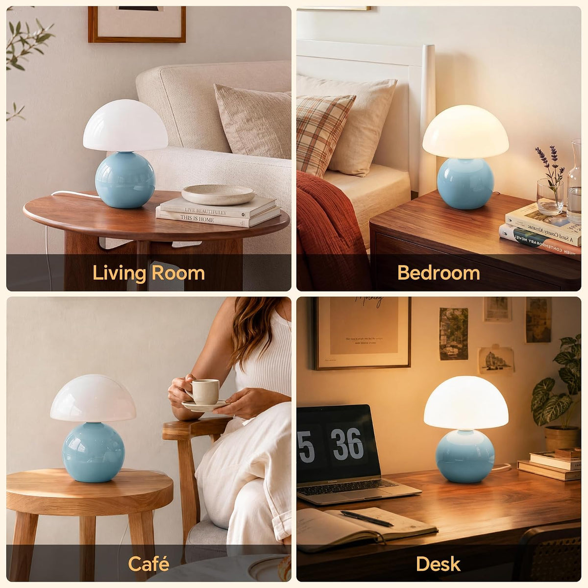 Dawnwake Mushroom Lamp Table Lamp for Bedroom-Small Desk Table Lamps,White