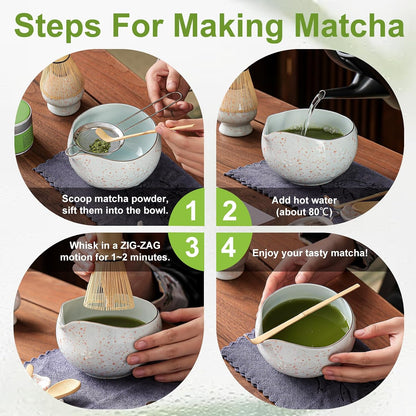 Clay&Fire Matcha Whisk Set, 9 pcs Ceramic Matcha Set, Gifts for Women,Matcha Bowl with Spout and Whisk, Matcha Kit for Matcha Lovers, Gift Mother's Day, Birthday, Anniversary