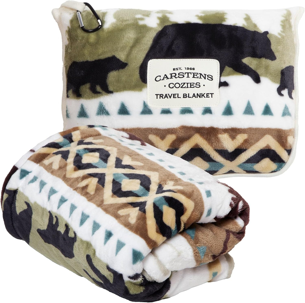 Carstens, Inc. Travel Blanket, Premium Compact 2-in-1 Airplane Blanket/Pillow, Open Sky Blue Aztec