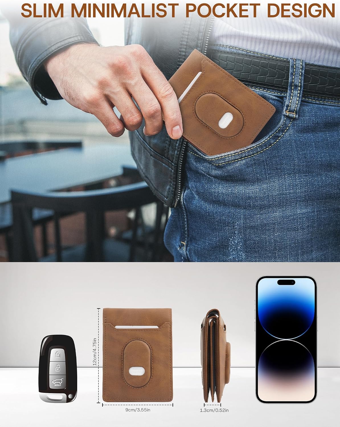 Genuine Leather Wallet for Samsung Galaxy SmartTag2: Slim Wallet Compatible with Samsung Tracker Tag - RFID Blocking Bifold Wallet with Gift Box (NO TAG)