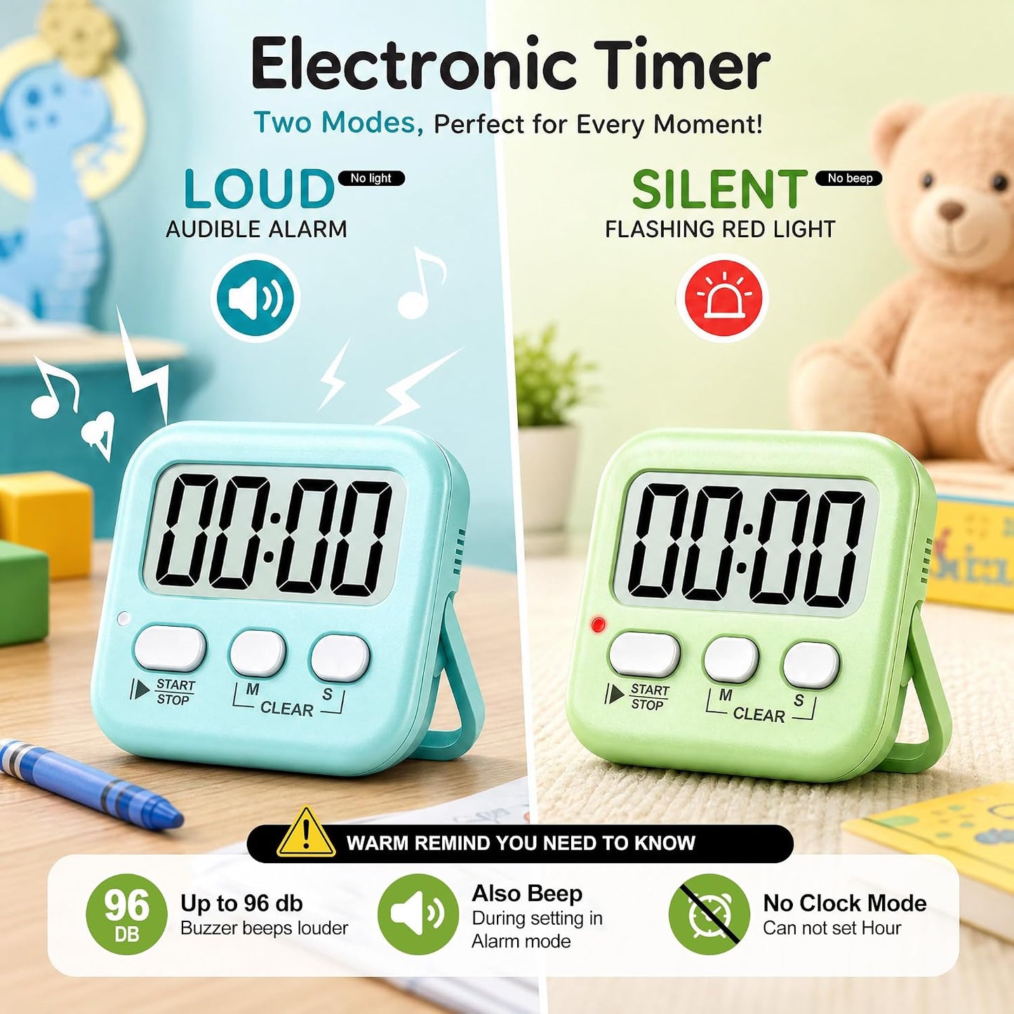 Antonki 2 Pack Digital Timer for Kids Classroom Kitchen Timers for Cooking
